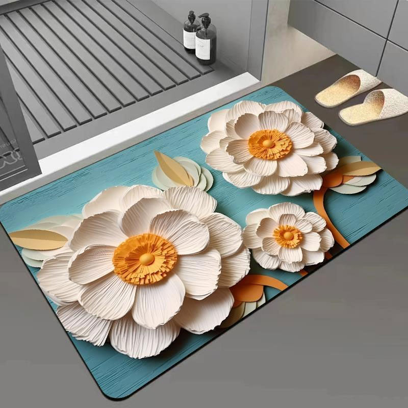3D Floral Diatomite Absorbent Mat – Stylish & Quick-Drying
