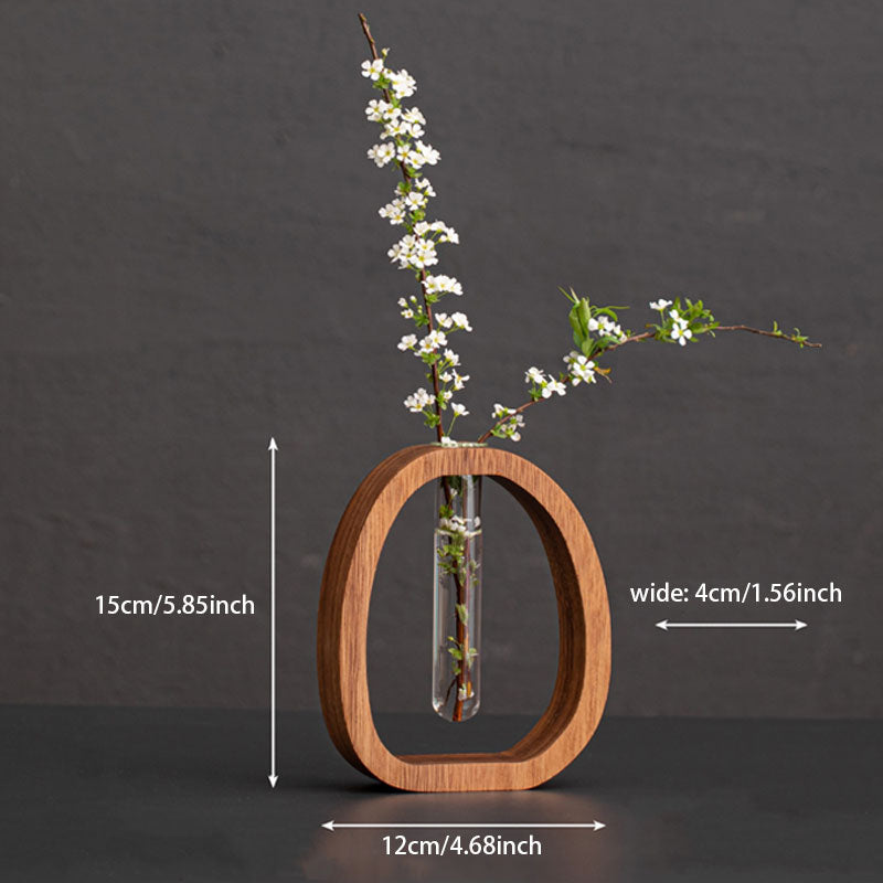 Walnut Wood Test Tube Vase – Minimalist Design