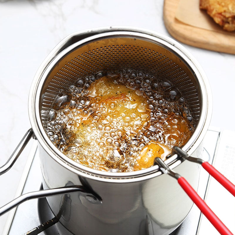Multi-Functional Deep Fryer Pot: Long Anti-Scald Handle & Fine Mesh Strainer