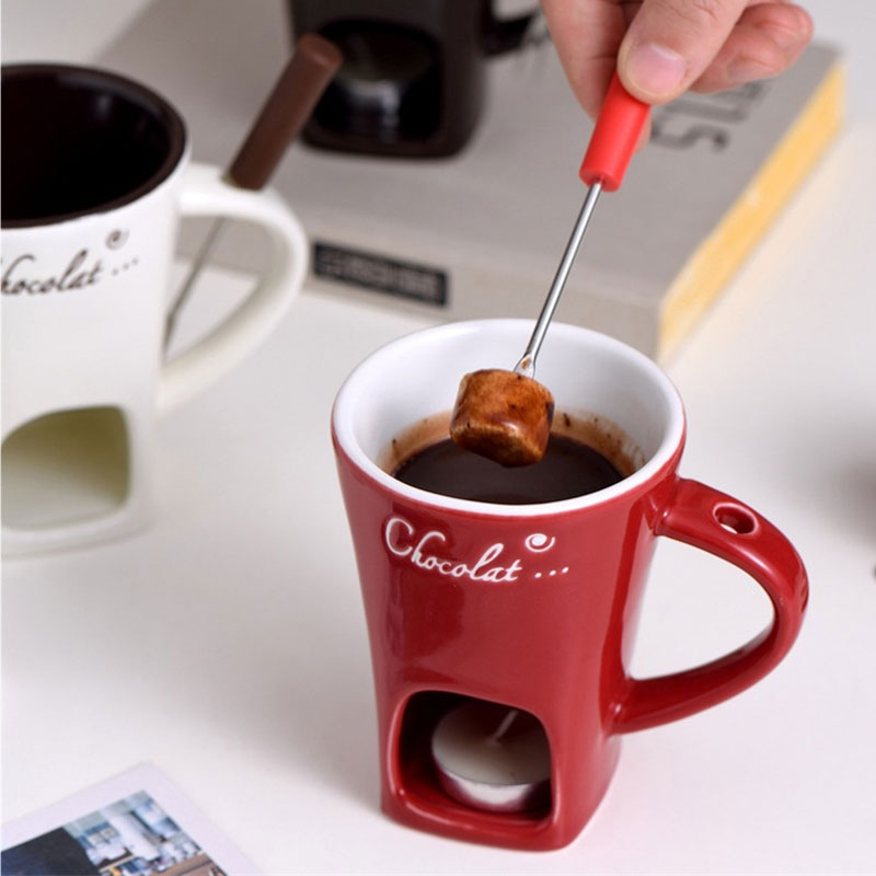 Ceramic Chocolate Fondue Mug Set: Easy to Clean & Reusable