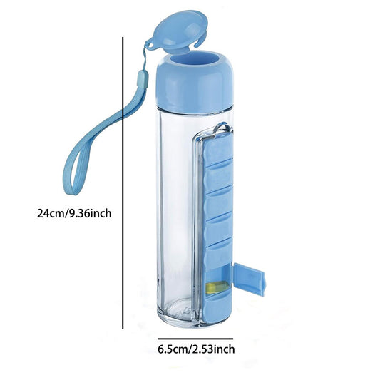 Portable Pill Organizer Water Bottle – Magnetic Case & Carry Strap