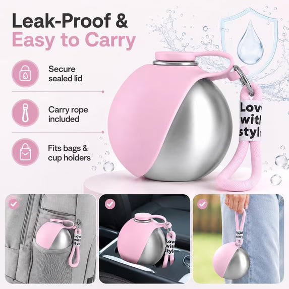 Hands-Free Portable Dog Water Dispenser with Carabiner & Reflow Feature