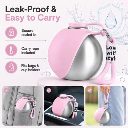 Hands-Free Portable Dog Water Dispenser with Carabiner & Reflow Feature