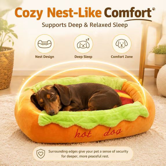 PupBun™ Hot Dog Shape Pet Bed for Dogs & Cats