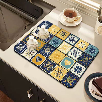 Vintage Draining Mat –Absorbent, Oil-Resistant, Non-Slip & Heat-Proof