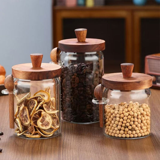 High-Quality Glass Storage Jar – Includes Wooden Spoon