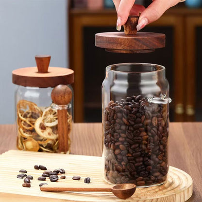 High-Quality Glass Storage Jar – Includes Wooden Spoon