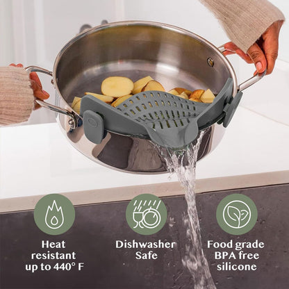 Silicone Clip-On Pasta Strainer for Pots: Hands-Free & Quick Drain