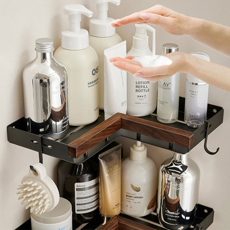No-Drill Walnut Wall-Mounted Storage Rack – Fast Drainage & Strong Load-Bearing