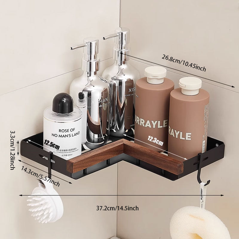 No-Drill Walnut Wall-Mounted Storage Rack – Fast Drainage & Strong Load-Bearing
