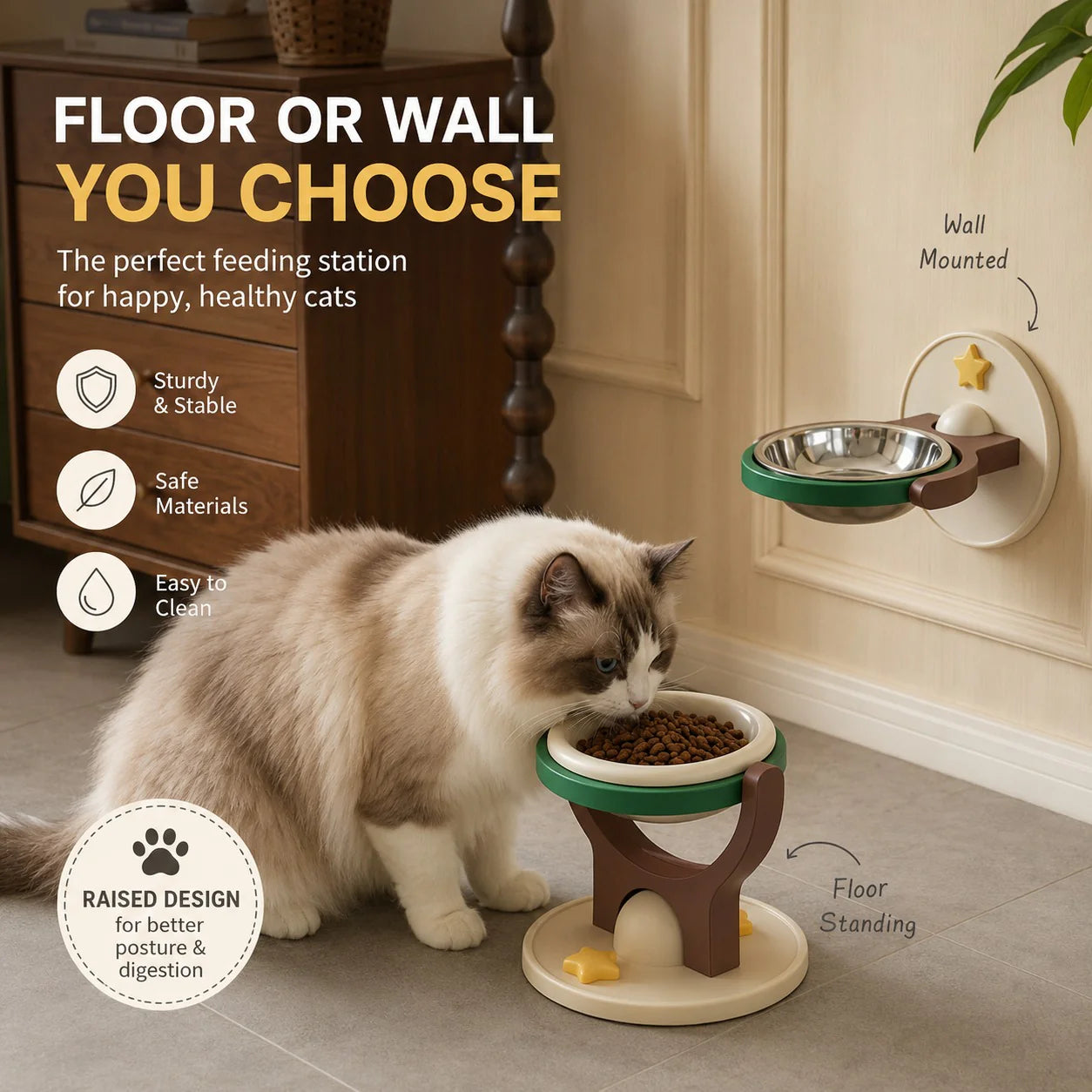 PawLift™ Wall-Mounted Pet Bowl for Cats & Small Dogs（🎁 Includes a Free No-Trace Adhesive Pad）