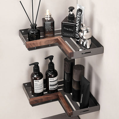 No-Drill Walnut Wall-Mounted Storage Rack – Fast Drainage & Strong Load-Bearing