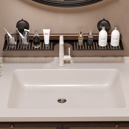 No-Drill Walnut Aluminum Faucet Rack: Hollow Drainage & Heavy-Duty