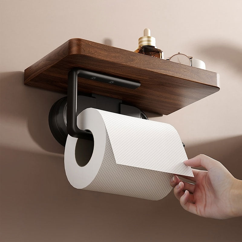 Walnut Iron Suction Paper Towel Holder – Strong Load-Bearing & Waterproof Design