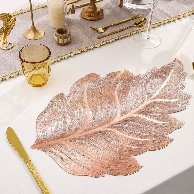 3D Gold-Embossed Leaf Placemat – Heat-Resistant & Non-Slip
