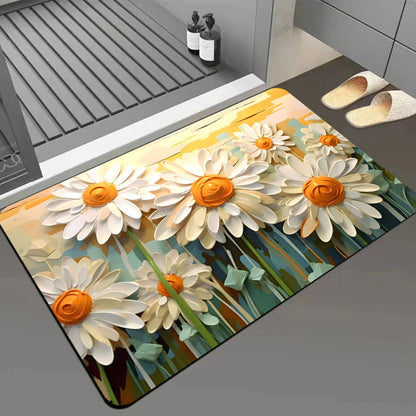 3D Floral Diatomite Absorbent Mat – Stylish & Quick-Drying