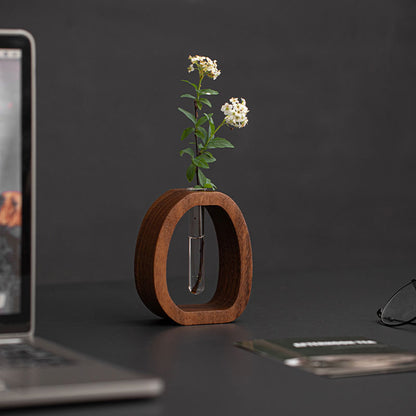 Walnut Wood Test Tube Vase – Minimalist Design