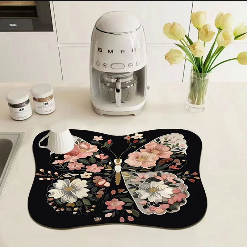 Floral Butterfly Diatomite Mat – Quick Drying & Non-Slip
