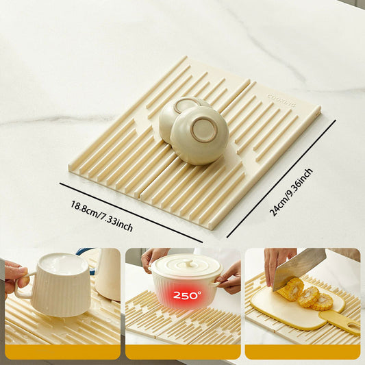 Tri-Fold Sloped Drain & Heat Insulation Mat – Space-Saving & Practical