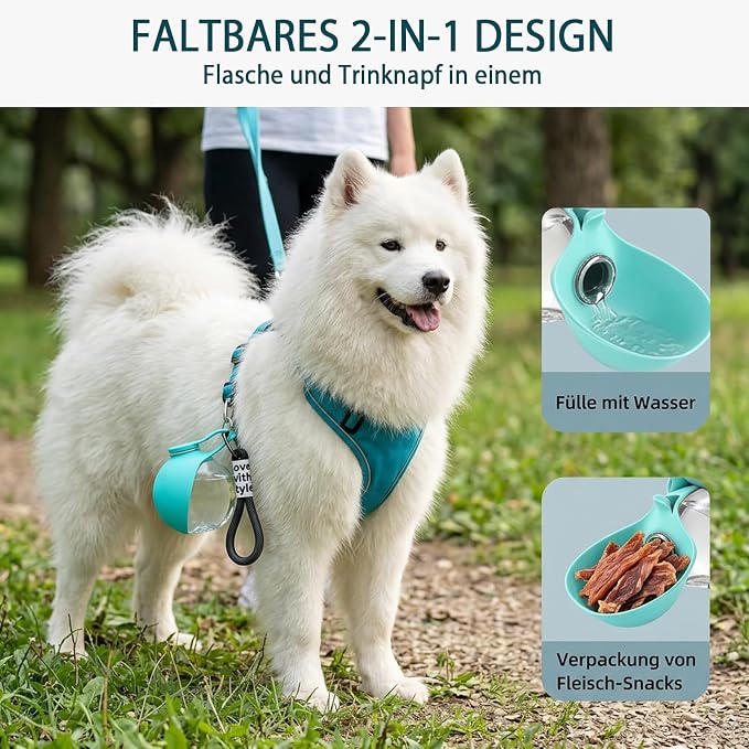 Hands-Free Portable Dog Water Dispenser with Carabiner & Reflow Feature