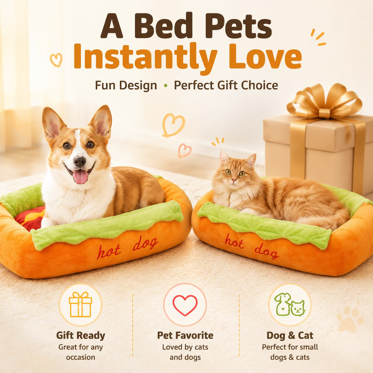 PupBun™ Hot Dog Shape Pet Bed for Dogs & Cats