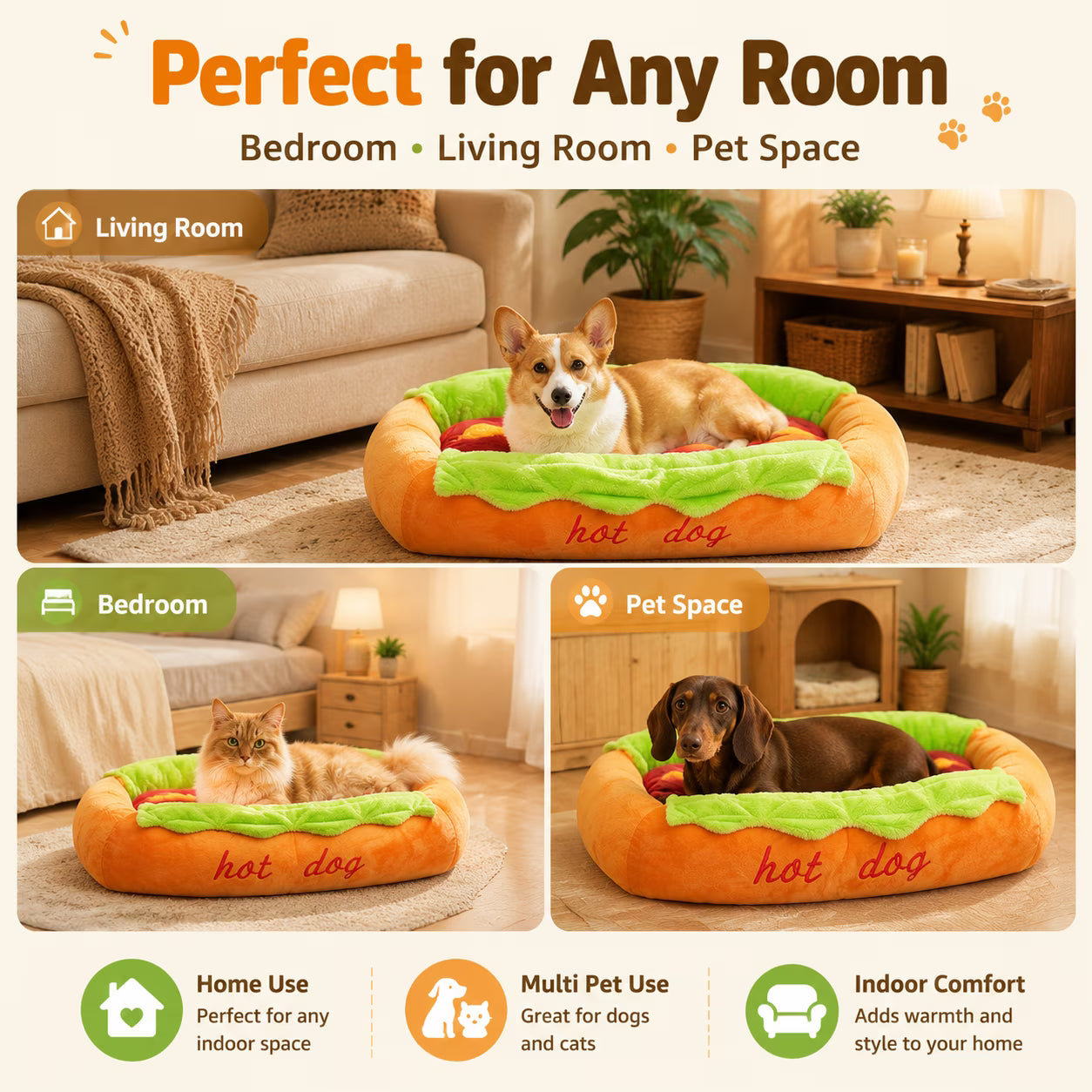 PupBun™ Hot Dog Shape Pet Bed for Dogs & Cats
