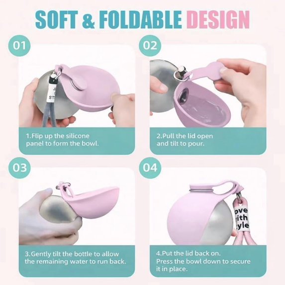 Hands-Free Portable Dog Water Dispenser with Carabiner & Reflow Feature