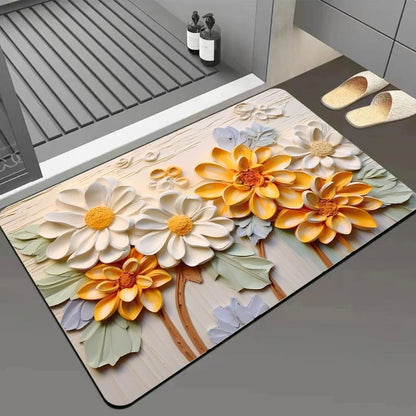 3D Floral Diatomite Absorbent Mat – Stylish & Quick-Drying