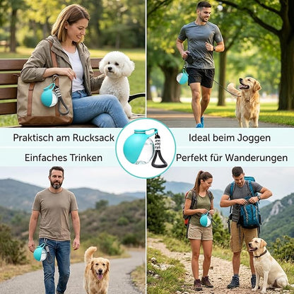 Hands-Free Portable Dog Water Dispenser with Carabiner & Reflow Feature