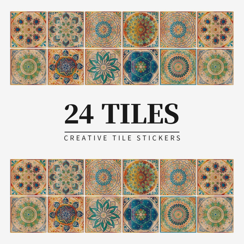 Vintage Waterproof Tile Stickers - Self-Adhesive, Easy to Clean