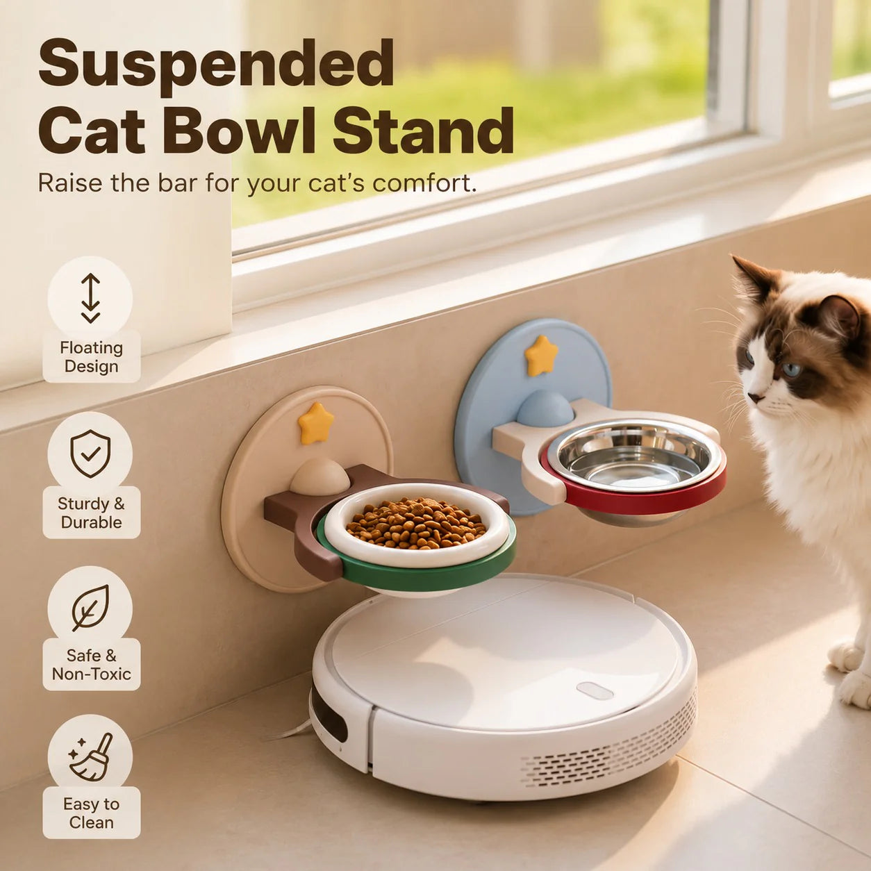 PawLift™ Wall-Mounted Pet Bowl for Cats & Small Dogs（🎁 Includes a Free No-Trace Adhesive Pad）
