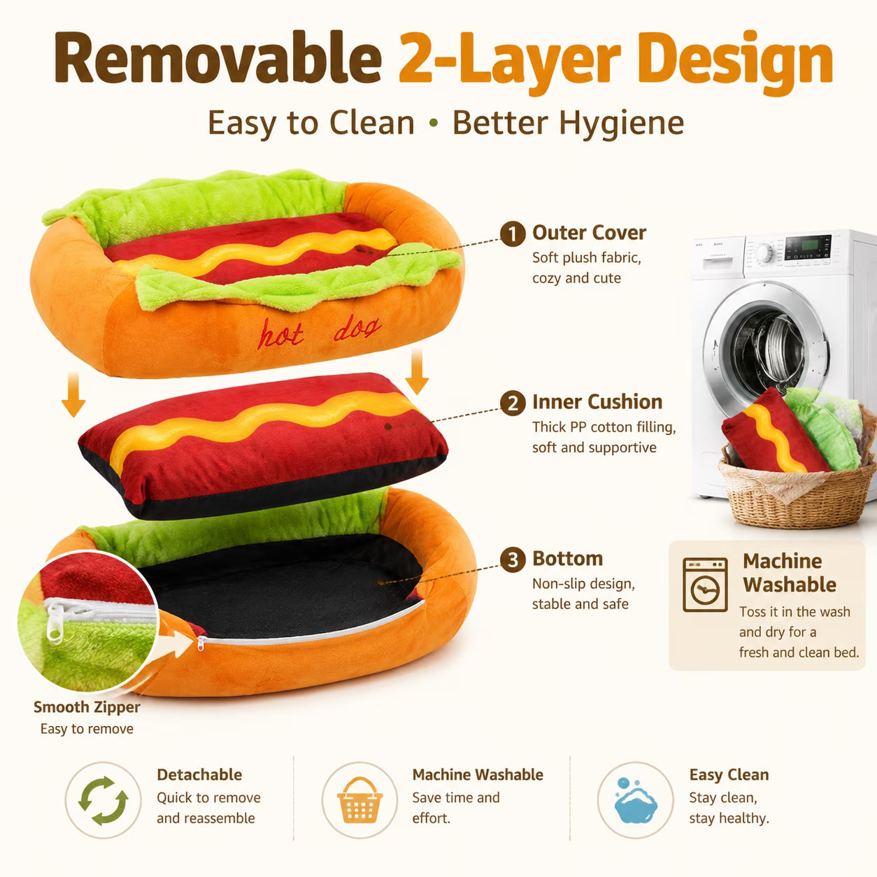 PupBun™ Hot Dog Shape Pet Bed for Dogs & Cats