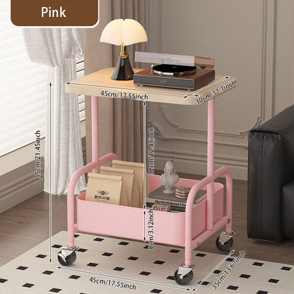 Walnut Wood Iron Frame Side Table – 360° Swivel Casters for Easy Move