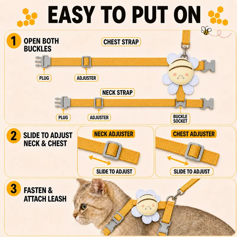 BuzzPaw™ Adjustable Pet Harness Set for Cats, Rabbits & Small Dogs